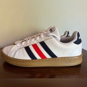 ADIDAS Men’s Grand Court Sneakers - Cloud White/Trace Blue/Active Red Size 10